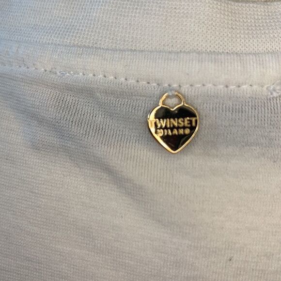 Twinset Milano tee shirt multi print ruffle hem sz small - Picture 5 of 10